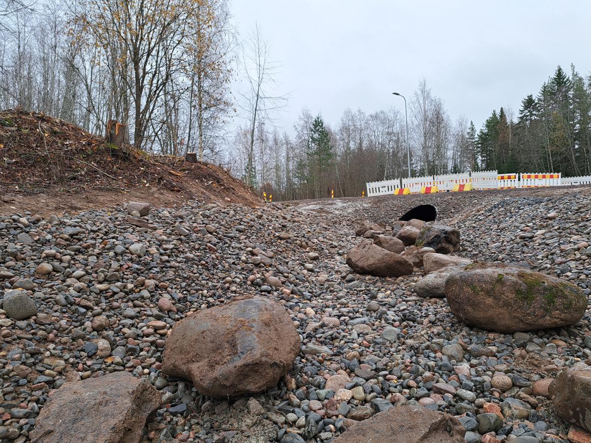 Lampareiden välinen uomaosuus Hamarintielle päin kuvattuna.