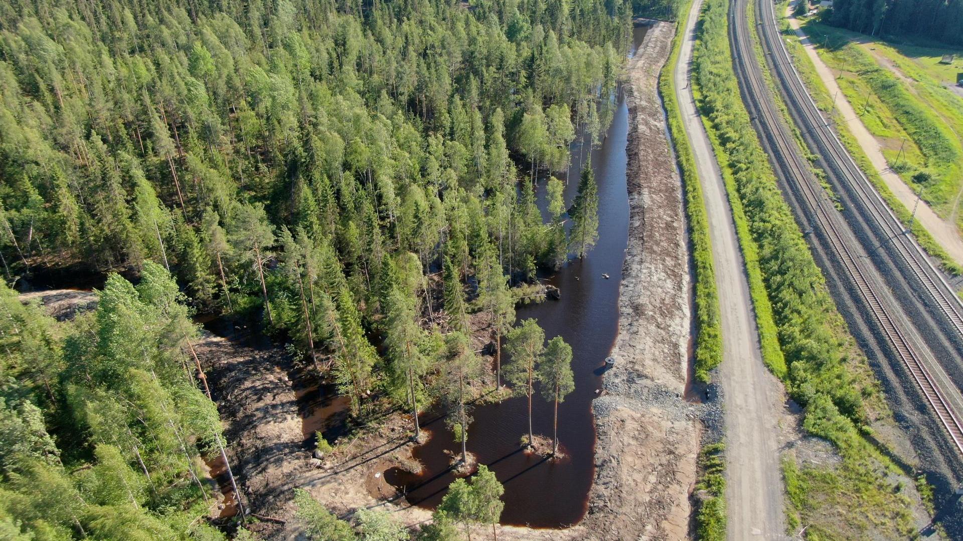 Konttisuon viivytyskosteikko droonilla kuvattuna