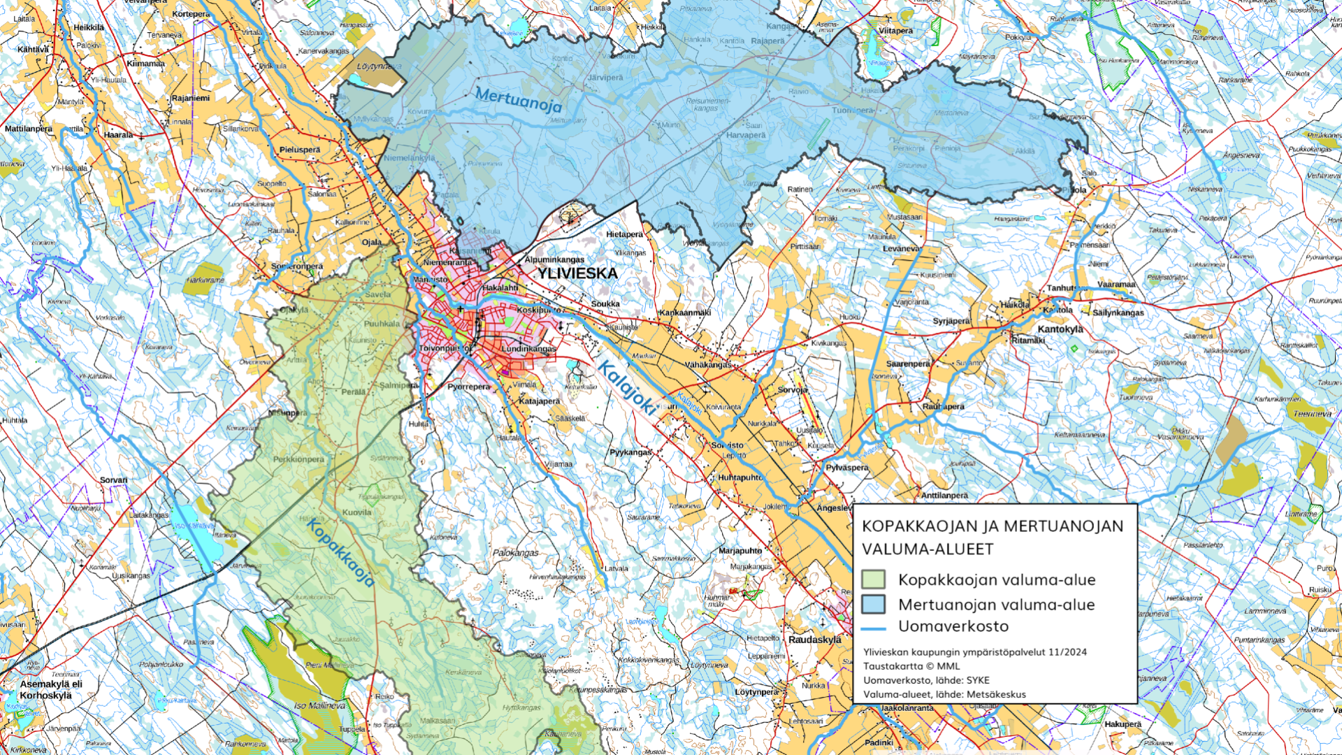 Kopakkaojan ja Mertuanojan valuma-alueet